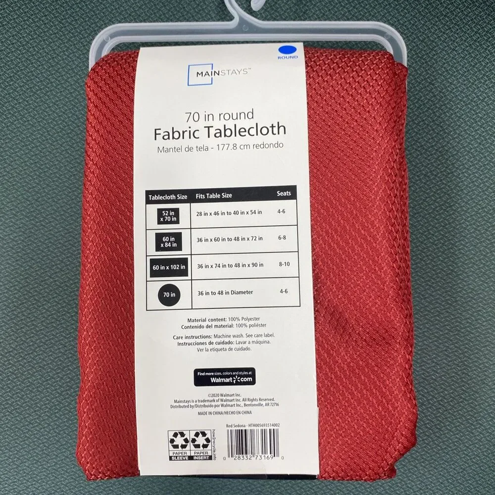 Mainstays Red Sedona Tablecloth 70” Round Polyester Easy Care NEW